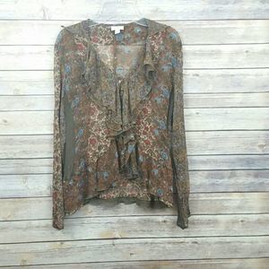 J.Jill Silk Boho Peasant Blouse Size XXS